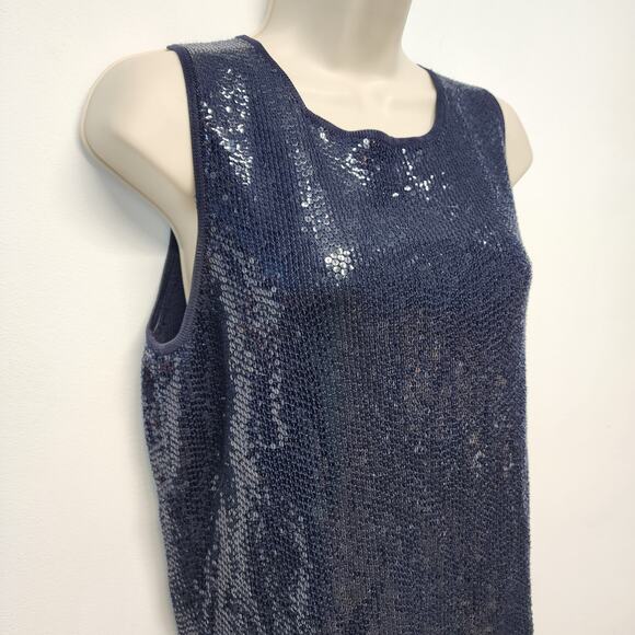 Carmen Marc Valvo Sequin Top Size M Blue Sleeveless Round Neck Evening Art Deco - Picture 6 of 13